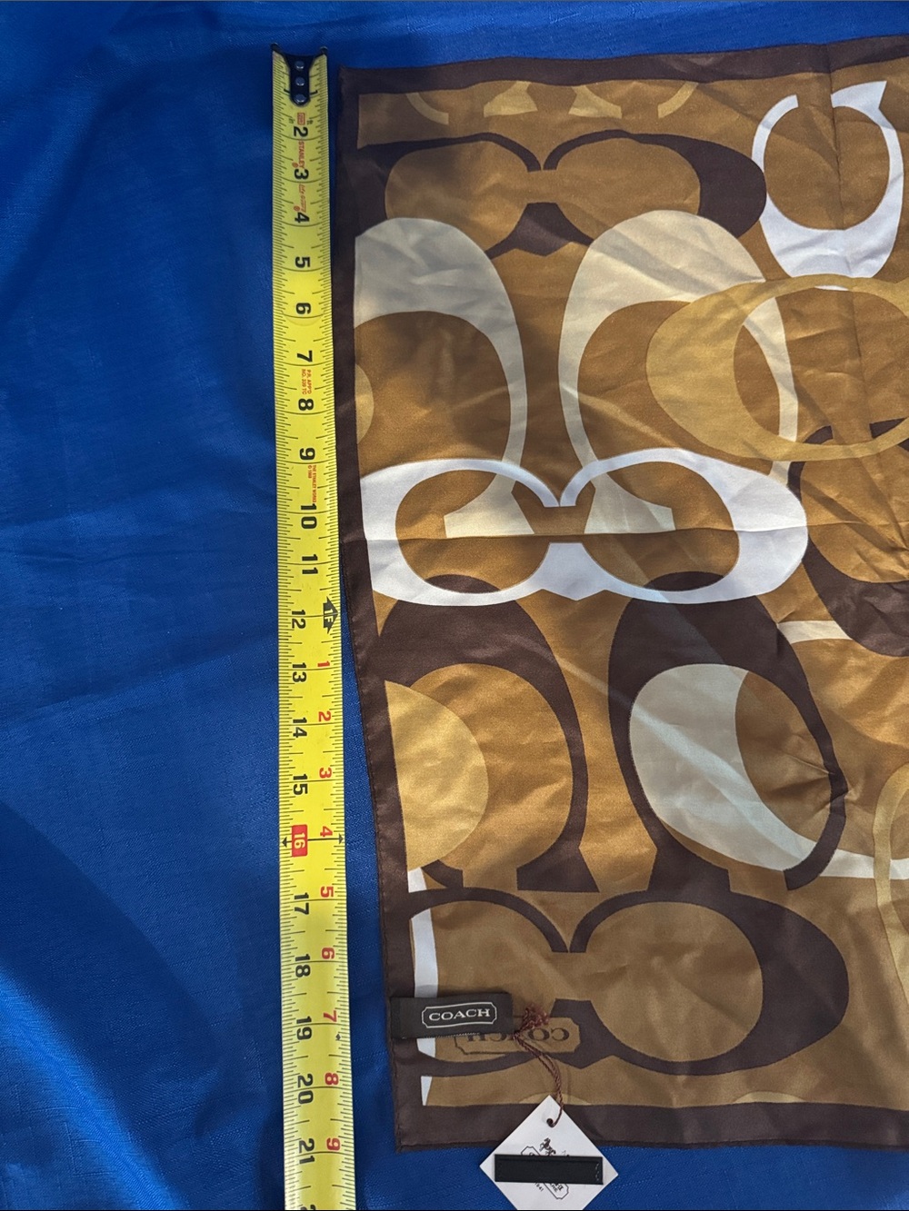 Coach Brown & Cream Geometric Silk Scarf 21” x 21” - NWT - Picture 4 of 7